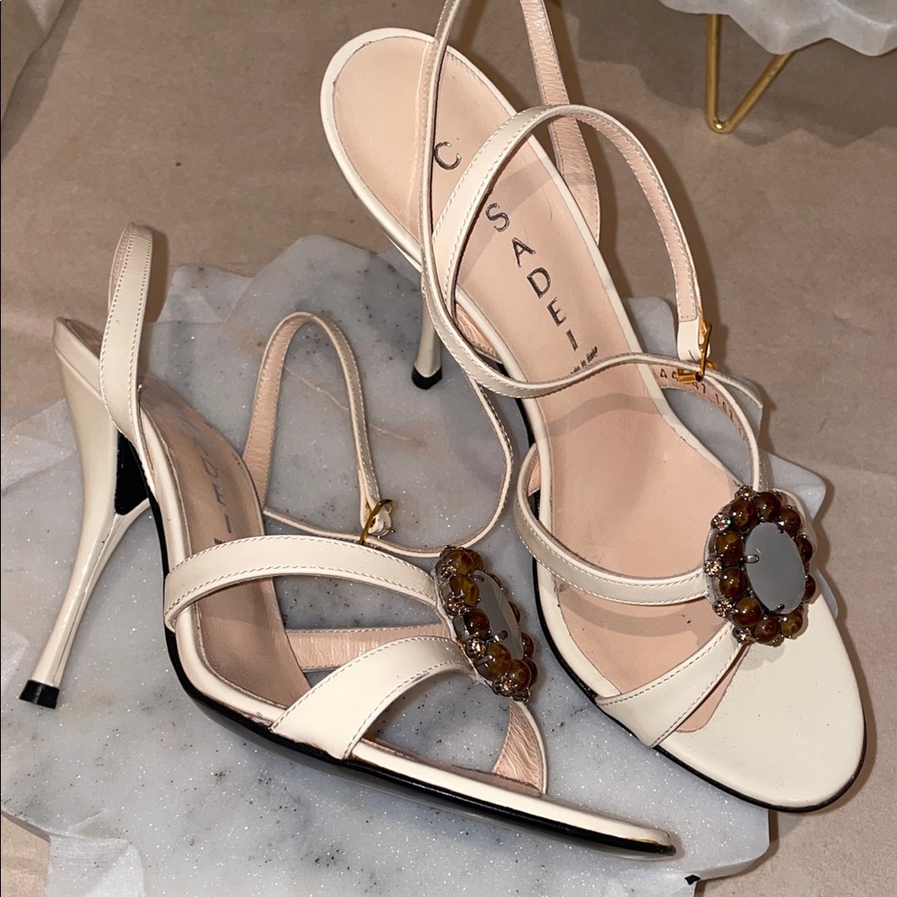 Casadei patent leather Cream Embellished Heels NW - Picture 2 of 13